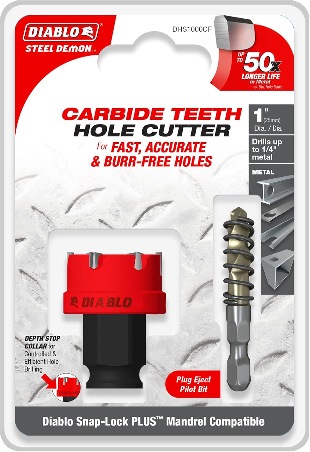 Diablo Steel Demon Hole Cutter, 1 in Dia, Carbide Cutting Edge