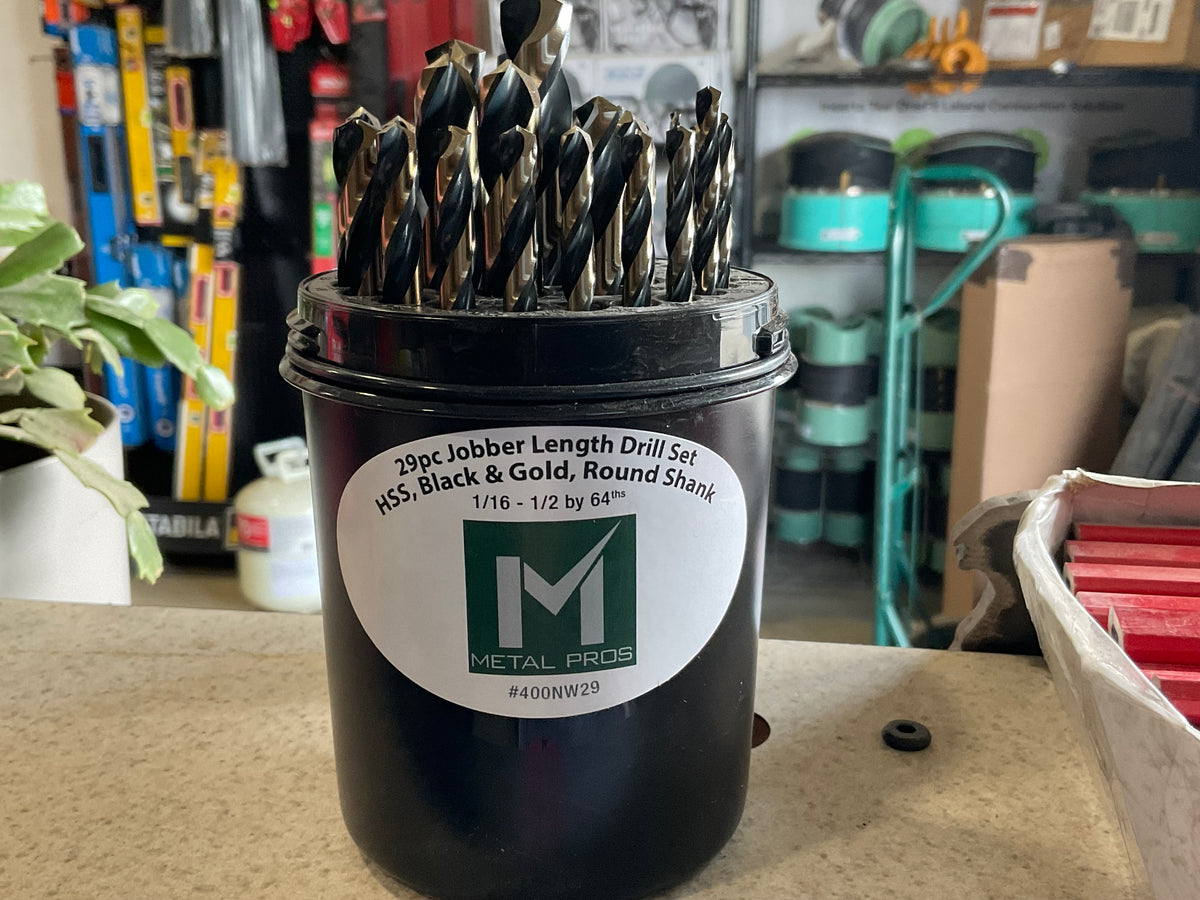 DRILLCO 1/16" to 1/2" by 64ths 135° Black & Bronze High Speed Steel Jobbers Length Drill Set