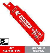DIABLO 4 in. 14/18 TPI Bi-Metal Reciprocating Saw Blades for Medium Metal (5-pack)