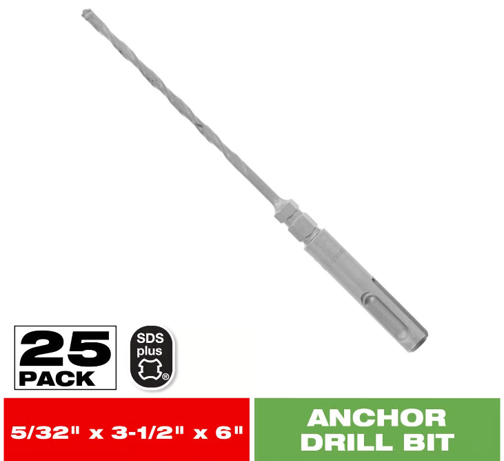 DIABLO 5/32 in. x 3-1/2 in. x 6 in. SDS-Plus Full Carbide Head Concrete Anchor Hammer Percussion Drill Bit (25-Pack)