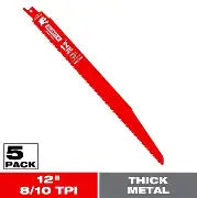 DIABLO Reciprocating Saw Blade: 8/10 Teeth per Inch, 12 in Blade Lg, 0.06 in Blade Thick, 5 PK