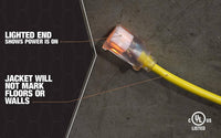 Load image into Gallery viewer, Southwire 12/3 SJTW Heavy Duty single Prong Extension Cords With Lighted Ends
